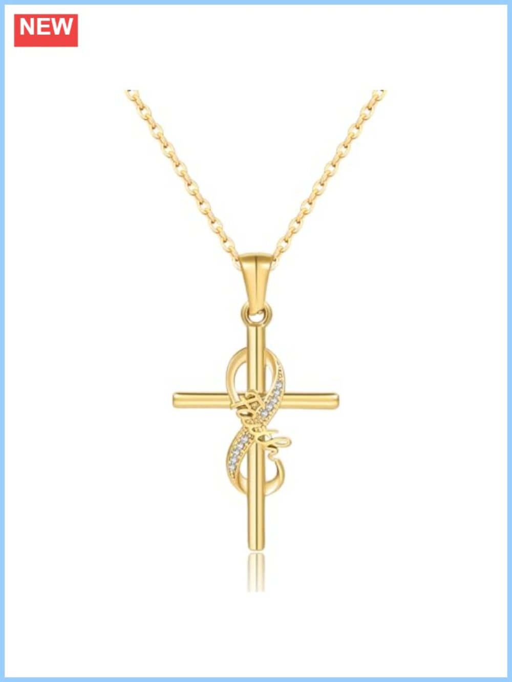 18K Gold Plated Stainless Steel Cross Pendant Necklace Faith Gift